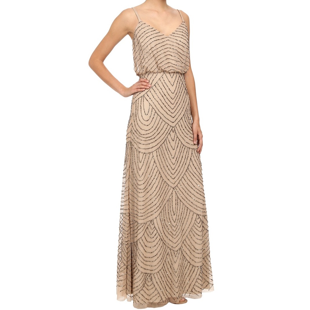 Adrianna Papell - beaded gown. Pink with brown beads. Size 4
